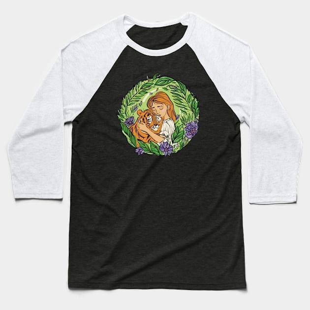 Embracing My Inner Tiger (bright green&purple) Baseball T-Shirt by Sasha Makarenko